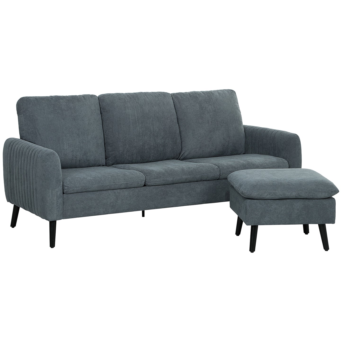 HOMCOM Ecksofa mit Schlaffunktion Sofa mit Fußhocker, 3 Wurfkissen, Eckcouch L-Form Couch für Wohnzimmer, Schlafzimmer 196 x 140 x 88 cm Grau   Aosom