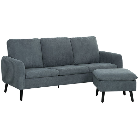 HOMCOM Ecksofa mit Schlaffunktion Sofa mit Fußhocker, 3 Wurfkissen, Eckcouch L-Form Couch für Wohnzimmer, Schlafzimmer 196 x 140 x 88 cm Grau   Aosom
