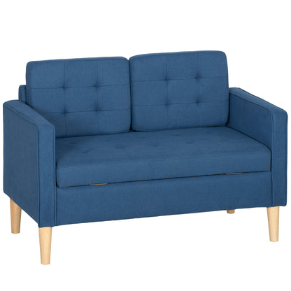 HOMCOM 2 Sitzer Sofa, Couch mit Stauraum, Holzbeine, Gepolsterter Polstersofa mit Samtoptik für Wohnzimmer, Schlafzimmer, 117x 62 x 78 cm, Blau   Aosom