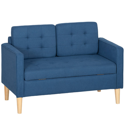 HOMCOM 2 Sitzer Sofa, Couch mit Stauraum, Holzbeine, Gepolsterter Polstersofa mit Samtoptik für Wohnzimmer, Schlafzimmer, 117x 62 x 78 cm, Blau   Aosom