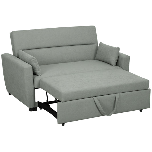 HOMCOM Schlafsofa, 2-Sitzer Sofa mit Schlaffunktion, Verstellbare Rückenlehne, Couch mit Kissen, Samtoptik, Schlafcouch mit Bettkasten für Wohnzimmer, Gästezimmer, Hellgrau   Aosom