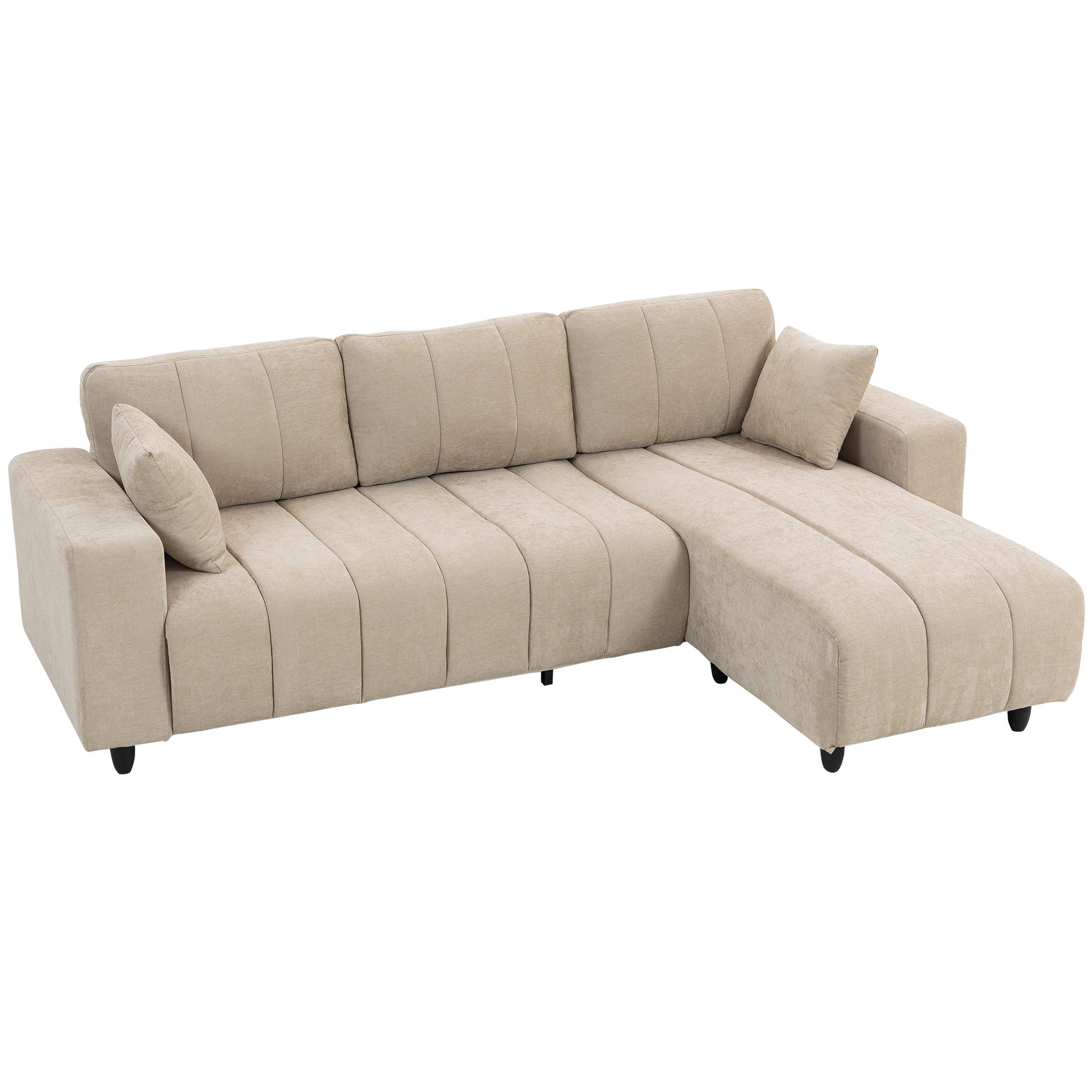HOMCOM Ecksofa, 3 Sitzer Couch mit umkehrbarer Chaiselongue, Kissen, Sofa in L-Form, Gepolstert Eckcouch mit Leinen-Optik für Wohnzimmer, Schlafzimmer 242 x 156 x 87 cm, Beige   Aosom
