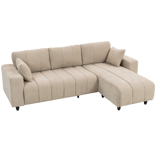HOMCOM Ecksofa, 3 Sitzer Couch mit umkehrbarer Chaiselongue, Kissen, Sofa in L-Form, Gepolstert Eckcouch mit Leinen-Optik für Wohnzimmer, Schlafzimmer 242 x 156 x 87 cm, Beige   Aosom
