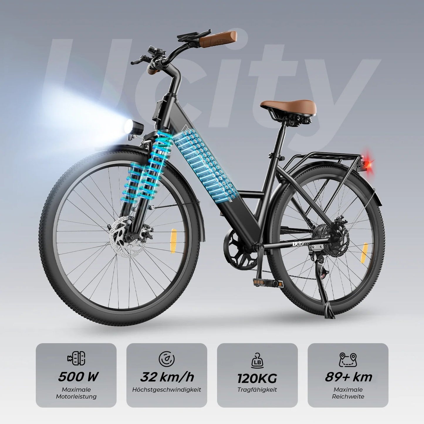 M60 Fat Tire Trekking E-Bike 750w - Ucity Schwarz