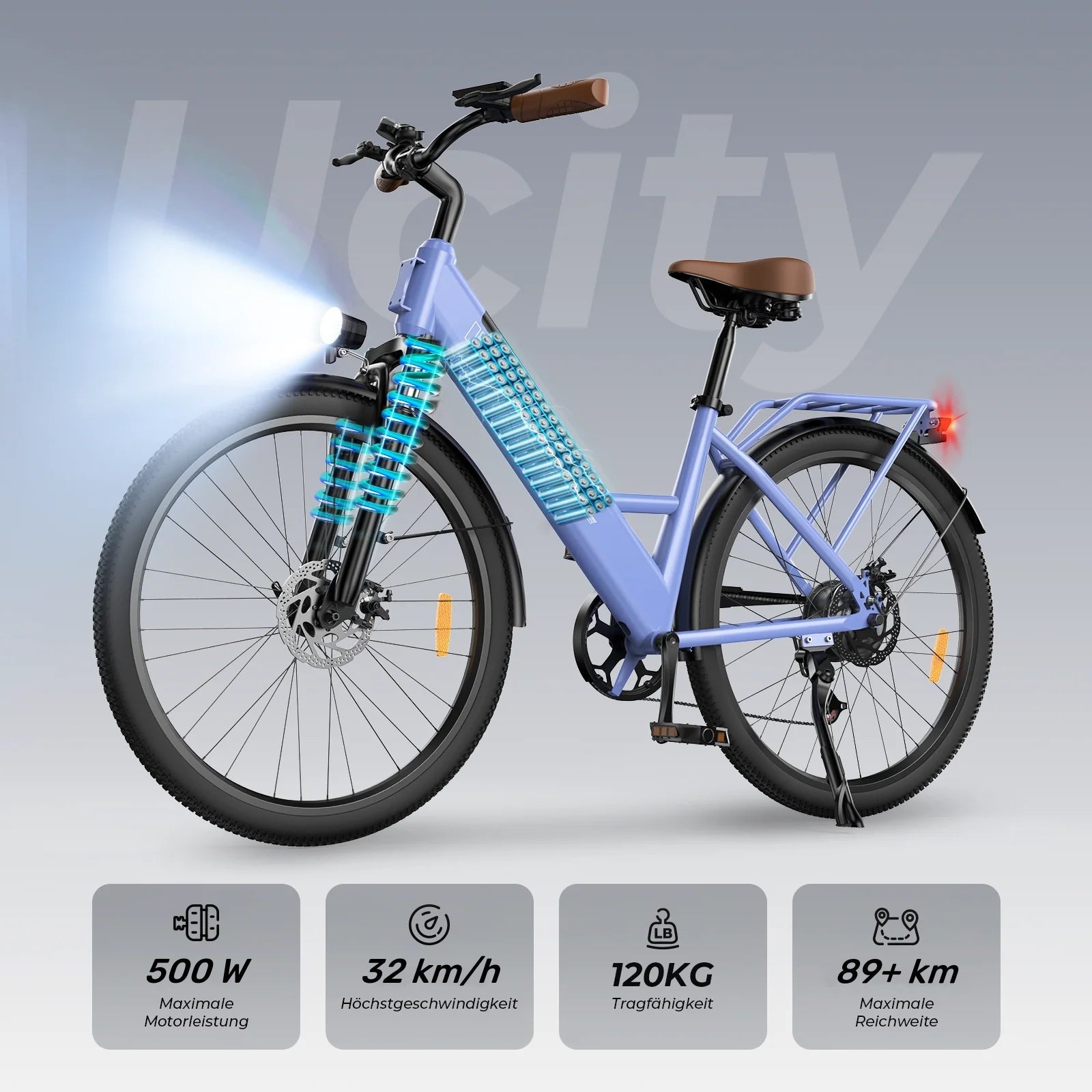 M60 Fat Tire Trekking E-Bike 750w - Ucity Lila