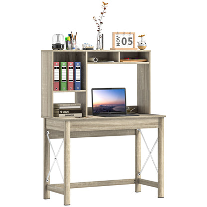 HOMCOM Schreibtisch mit Aufbewahrung, Bücherregal, moderner Holzschreibtisch mit Regalen und großer Platte für kleine Räume Homeoffice-Schlafzimmer, 105 x 50 x 137,5 cm, Eichenoptik   Aosom