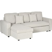 HOMCOM Ecksofa mit Bettfunktion, Eckcouch inklusive 2er-Sitz Sofa, Einzelbett, L-Form Schlafsofa mit Stauraum, 2 Kissen im Leinenoptik für Wohnzimmer Cremeweiß   Aosom