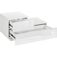 HOMCOM Nachttisch Modern mit 16 RGB-LED-Lichtern, Fernbedienung und Zwei Schubladen aus Spanplatte, 70x37x38cm, Weiß   Aosom