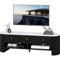 HOMCOM TV-Schrank 140 cm, TV-Rack für 32-65 Zoll Fernseher mit Marmoreffekt, 3 Schubladen mit gerillten Fronten, 2 offene Regale und 2 Kabeldurchführungen, modernes TV-Bank, grau   Aosom