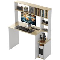 HOMCOM Schreibtisch 113 x 45 cm Computertisch Bürotisch mit offenen Regalen, CPU-Ständer, Stahlgestell für Home Office, Schlafzimmer Eiche   Aosom