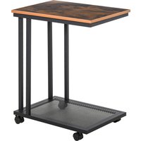 HOMCOM Beistelltisch C-Form rollbar Servierwagen Nebentisch Holz Metall Schwarz Walnuss 51x36x65 cm für Wohnzimmer & Küche   Aosom.de