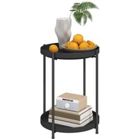 HOMCOM Beistelltisch, Couchtisch mit 2 Ablage, Runder Kaffeetisch, für Wohnzimmer, Schlafzimmer, 44 x 44 x 56 cm, Stahl, Schwarz   Aosom