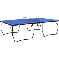 SPORTNOW Tischtennisplatte, Klappbar Tischtennistsich mit Netz, Rollen, 2 Tischtennisschlägern und 3 Bällen, Stahl, Blau, 274 x 152,5 x 76 cm   Aosom