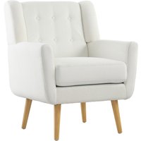 HOMCOM Sessel Wohnzimmer Ohrensessel Gepolstert Getuftet Loungesessel Relaxsessel mit Teddy-Fleece-Optik, Holzbeine, Polstersessel für Schlafzimmer, Weiß   Aosom