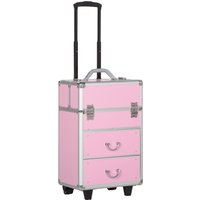HOMCOM Kosmetikkoffer Trolley Make-up Koffer Kosmetikkoffer Vanity Verstellbarer Teleskopgriff 36L x 23B x 58H cm Alu ABS Rosa   Aosom