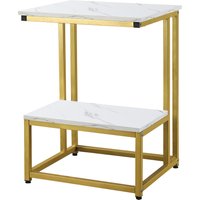 HOMCOM Moderne Couchtisch Beistelltisch Nachttisch Blumensäule neoretro Design goldener Stahlrahmen Tischplatte weißer Marmor-Effekt Regal   Aosom