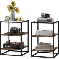 HOMCOM 2er-Set Couchtisch, Beistelltisch mit Glasplatte, Wohnzimmertisch mit 3 Ebene, Sofatisch für Wohnzimmer, Schlafzimmer, Flur, 37 x 40 x 55,5 cm, Rustikales Braun   Aosom