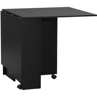 HOMCOM Klappbarer Küchentisch Esszimmermöbel auf Rollen 75 x 140 x 74 cm 2 integrierte Regale in Schwarz   Aosom