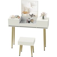 HOMCOM Schminktisch mit Spiegel und Hocker, Make-up-Tisch mit 3 Schubladen und Metallbeinen, gehärtete Glasplatte, Schminktisch für Schlafzimmer, Weiß   Aosom