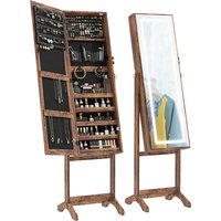 HOMCOM Schmuckschrank LED mit Standspiegel Schmuckaufbewahrung mit Touchscreen-Beleuchtung Braun   Aosom
