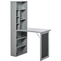 HOMCOM Klappbarer Schreibtisch Esstisch mit 6 Fächern Bücherregal und 3 Regalen, Computertisch Bürotisch E1 Spanplatte Metallrahmen Dunkelgrau 98x51x153 cm   Aosom.de