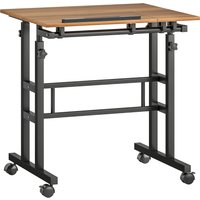 HOMCOM höhenverstellbarer Sitz‑Steh‑Schreibtisch 70 x 60 cm mit Rollen und neigbarer Platte – platzsparender Computer‑Schreibtisch, Braun   Aosom