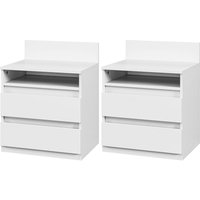 HOMCOM 2er-Set Nachttisch mit 2 Schubladen, Beistelltisch, Nachtschrank mit Ablage, Nachtkommode für Schlafzimmer, Wohnzimmer, ca. 40 x 32 x 50 cm, Weiß   Aosom