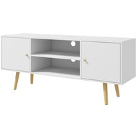 HOMCOM TV-Möbel TV-Bank im skandinavischen Stil 2 Türen 2 Fächer Beine aus Kiefernholz Spanplatten Weiß - 120 x 34 x 50 cm   Aosom