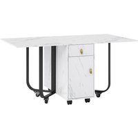 Klappbarer Esstisch, mit Aufschrank und 2 Schubladen, vielseitiger mit Rollen, flexibel für verschiedene Modi, bis 60 kg, 150×80×76 cm, Weiß+Schwarz