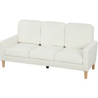 HOMCOM 3-Sitzer Sofa, Couch mit Armlehnen, Getufteter Rückenlehne, Loungesofa mit Samtoptik, Holzbeine, Gepolstert Polstersofa für Wohnzimmer, Schlafzimmer 185 x 79 x 82 cm, Cremeweiß   Aosom