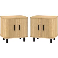 HOMCOM Set 2 Nachttische im skandinavischen Stil mit 2-stufigem Regal und Rolladenfront, Nachttische aus Holz und Stahl, 48x40x48 cm, Eiche   Aosom