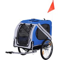 PawHut Fahrradanhänger für Hunde Haustiere 8 Reflektoren Fahnenwimpel Anhängestange inklusive Stahl Polyester wasserdicht max. 30 kg 130L x 73B x 90H cm weiß und blau   Aosom