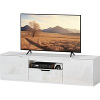 HOMCOM TV Schrank Lowboard mit 2 Türen, Schublade, 160 cm lang Fernsehtisch für Fernseher bis zu 65 Zoll, TV Board mit Kabelmanagement für Wohnzimmer, Weiß   Aosom