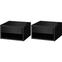 HOMCOM Set mit 2 wandmontierten Nachttischen Nachttisch - Schublade, Fach, Ablagefläche - aus Holz Maße 37L x 32B x 21H cm Schwarz   Aosom