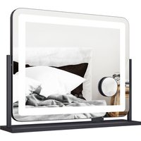 HOMCOM Schminkspiegel mit Beleuchtung, LED Kosmetikspiegel mit 3 Lichtfarben, Tischspiegel mit 10X Vergrößerung, Handy-Halter, USB-Ladeanschluss, 360° Drehbar, Schwarz   Aosom