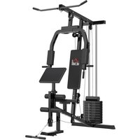 HOMCOM Gym Kraftstation, Fitnessgerät, Fitnessstation, Fitnesscenter mit Gewichten, Rollenpolsterung, Kunstleder, Schwarz, 148 x 108 x 207 cm  Aosom