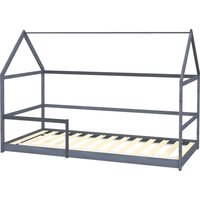 AIYAPLAY Kinderbett Baumhausbett 90x190 cm Kinderbett Kinderhaus aus Holz mit Fallschutz, Lattenrost und Dach inkl., dim. 196L x 97,5B x 135H cm grau   Aosom