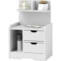 HOMCOM Nachttisch mit 2 Schubladen, Beistelltisch, Nachtschrank mit offenen Ablage, Nachtkommode für Schlafzimmer, Wohnzimmer, 40 x 30 x 60 cm, Weiß   Aosom