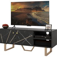 HOMCOM TV-Schrank TV-Ständer für Fernseher bis zu 50 Zoll mit Schrank, verstellbarem Regal und Kabeldurchführungen, Maße 110B x 35T x 45H cm in Schwarz mit Marmoroptik   Aosom