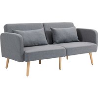 HOMCOM 3er Sofa mit Schlaffunktion, 170x83x80cm, mit 3-stufig verstellbarer Rückenlehne und Füße, Wellenfedern, Wurfkissen, Leinenoptik, Grau  Aosom