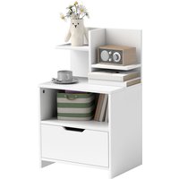 HOMCOM Nachttisch Beistelltisch mit Schublade, Nische und Regalen in Holzoptik - 45 x 35 x 73 cm Weiß   Aosom