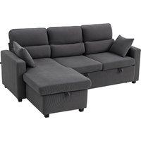 HOMCOM Verstellbares Bettsofa, L-förmiges Gästesofa mit Bettfunktion, Stauraum, Kissen, für Wohnzimmer, Gästezimmer, Grau   Aosom