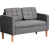 HOMCOM 2-Sitzer Sofa Stoffsofa Doppelsofa mit abnehmbaren Kissen aus Gummiholz und Baumwolle in Grau 117x62x78 cm für Wohnzimmer   Aosom.de