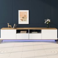 Lowboard, 80 Zoll TV-Schrank, Weiß TV-Ständer, mit LED-Beleuchtung, 2 Schränke 2 Schubladen 2 offene Regale 180x40x50cm Weiß+Naturfarbe   Aosom.de