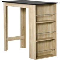 HOMCOM Bartisch hoher Küchentisch Stehtisch - Maße 112L x 57B x 106H cm - 3 Regale - Eiche Schwarz Optik   Aosom