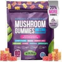 Vegan Mushroom Gummies, Lions Mane Ashwagandha Shiit Blend For Focus & Immunity