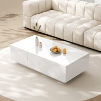 Hochglanz Couchtisch Weiss hochglanz, 100x50x31 cm Push-Pull Couchtisch mit doppelseitigen Schubladen   Aosom.de