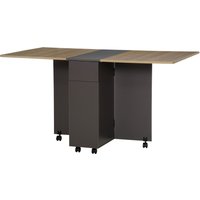 HOMCOM Klappbarer Esstisch auf Rollen mit Stauraum 2 Schubladen und 1 Schrank 76 x 140 x 74 cm Grau und Naturholz   Aosom