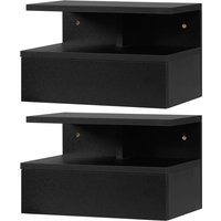 HOMCOM Set von 2 schwebenden Nachttischen - Set von 2 Nachttischen - Ausziehbare Schublade, Fach, Tablett - Schwarz Spanplatten   Aosom
