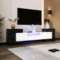 Moderner TV-Schrank Hochglanz mit LED-Beleuchtung und Glasoberfläche, Schwarz und Weiß